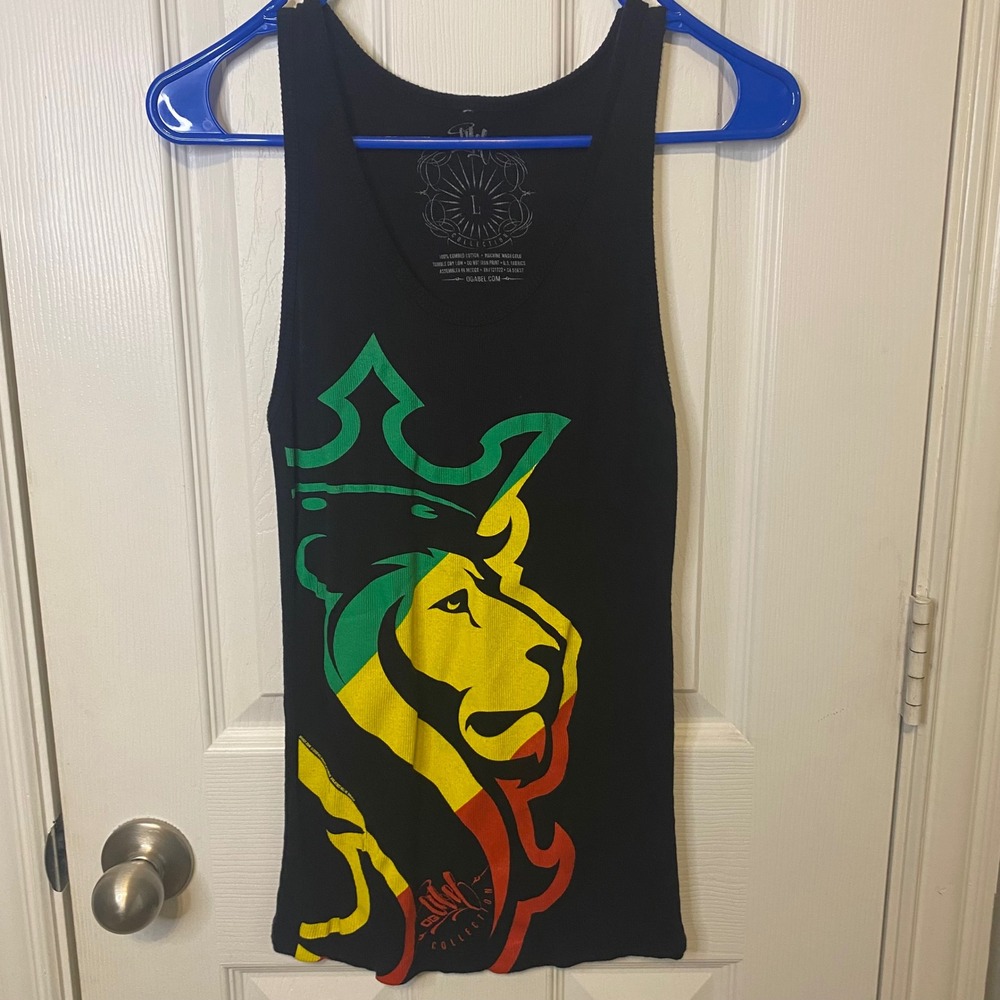 Rasta Lion of Judah Jamaica Ribbed Tank Top Black Medium Womens